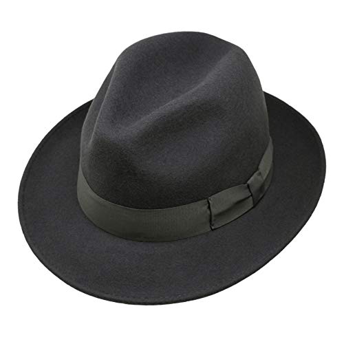 Borges & Scott Swift - Fedora - Leichtgewichtig - 100% Wollfilz – Für die Reise knautschbar - Wasserabweisend - Snap Brim - 54cm Dunkelgrau von Borges & Scott