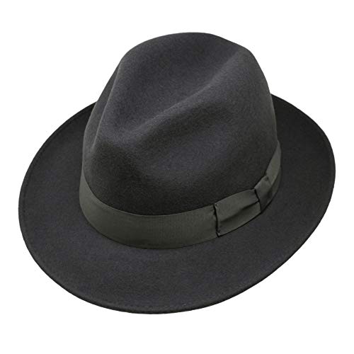 Borges & Scott Swift - Fedora - Leichtgewichtig - 100% Wollfilz – Für die Reise knautschbar - Wasserabweisend - Snap Brim - 58cm Dunkelgrau von Borges & Scott