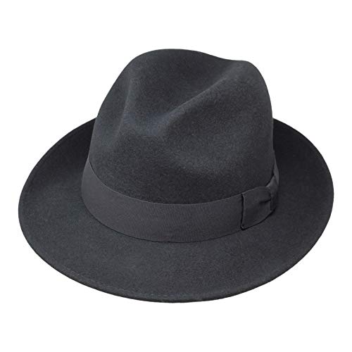 Borges & Scott Swift - Fedora - Leichtgewichtig - 100% Wollfilz – Für die Reise knautschbar - Wasserabweisend - Snap Brim - 62cm Schwarz von Borges & Scott