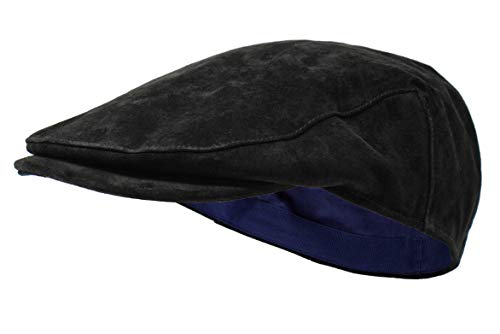 Borges & Scott The Tanner - Flat Cap aus Leder - Kappe mit weichem Schweinslederfutter - Mitternacht - L von Borges & Scott
