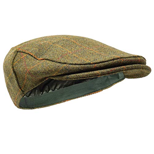 Borges & Scott Woodsman Schirmmütze - Vollständig wasserdicht – Schiebermütze aus Yorkshire Tweed - Außenmaterial aus 100% Wolle - Gold Karomuster 54cm von Borges & Scott