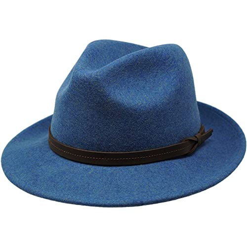 The Stoker – leichte breite Krempe – wasserabweisend – Fedora Trilby Style Filzhut, Blau melange, M von Borges & Scott
