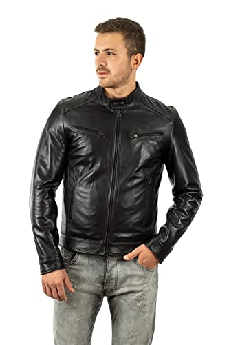 Pelletterie Borghese | Bikerjacke Leder Herren Schwarz | Warmfutter | Lederjacke | Lederblouson | Motorjacke Leder | Motorradweste | Echtes Leder | Made in Italy | A531N (50) von Borghese - Pelletteria Artigianale