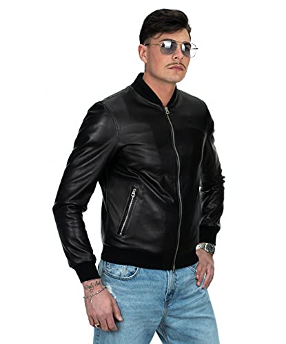 Pelletterie Borghese | Bomber Leder Herren Schwarz | Lederjacke | Lederblouson | Echtes Leder | Kalbsleder | Motorjacke | Made in Italy | A101BN (48) von Borghese - Pelletteria Artigianale