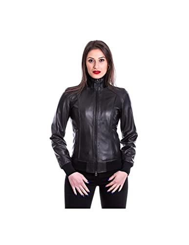 Pelletterie Borghese | Bomberjacke Leder Damen Schwarz |Lederjacke | Passform Slim Fit | Lederblouson | Motorradjacke | Echtes Leder | Made in Italy | 1528N (50) von Borghese - Pelletteria Artigianale