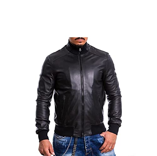 Pelletterie Borghese | Lederbomber Herren Schwarz | Lederjacke | Lederjacke | Warmes Futter | Motorradjacke | Echtes Leder | Made in Italy | BOMBER N (48) von Borghese - Pelletteria Artigianale