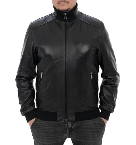 Pelletterie Borghese | Lederbomber Herren Schwarz | Lederjacke | Lederjacke | Warmes Futter | Motorradjacke | Echtes Leder | Made in Italy | BOMBER N (48) von Borghese - Pelletteria Artigianale