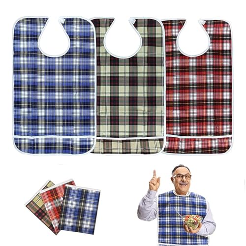 BoriGlyptic Verstellbares Lätzchen für Erwachsene, Wasserdichtes Lätzchen für Senioren, leicht zu waschendes Lätzchen mit Druckknöpfen, Kleidungsschutzlätzchen für Männer, Frauen, ältere Menschen von BoriGlyptic