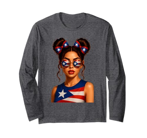 Heritage-Dutt mit Flagge von Puerto Rico für Mädchen, Damen Langarmshirt Heritage-Dutt mit Flagge von Puerto Rico für Mädchen, Damen Langarmshirt von Boricua Puerto Rico Puerto Rican Flag Apparel