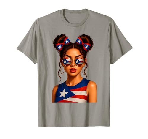 Heritage-Dutt mit Flagge von Puerto Rico für Mädchen, Damen T-Shirt Heritage-Dutt mit Flagge von Puerto Rico für Mädchen, Damen T-Shirt von Boricua Puerto Rico Puerto Rican Flag Apparel