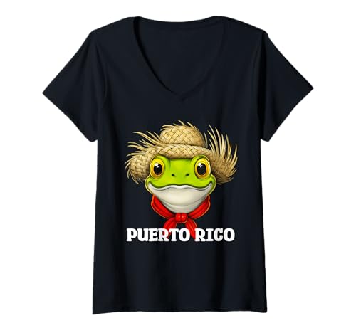 Damen Frosch Flagge von Puerto Rico Puertorikanische Boricua T-Shirt mit V-Ausschnitt von Boricua Puerto Rico Taino