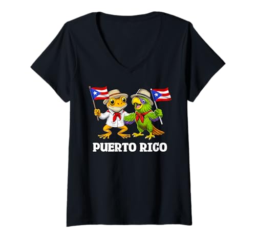 Damen Frosch Flagge von Puerto Rico Puertorikanische Boricua T-Shirt mit V-Ausschnitt von Boricua Puerto Rico Taino