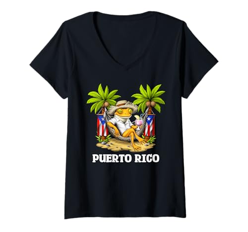 Damen Frosch Flagge von Puerto Rico Puertorikanische Boricua T-Shirt mit V-Ausschnitt von Boricua Puerto Rico Taino