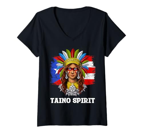 Damen Puerto Rico Boricua Krieger Puertorikanische Flagge T-Shirt mit V-Ausschnitt von Boricua Puerto Rico Taino