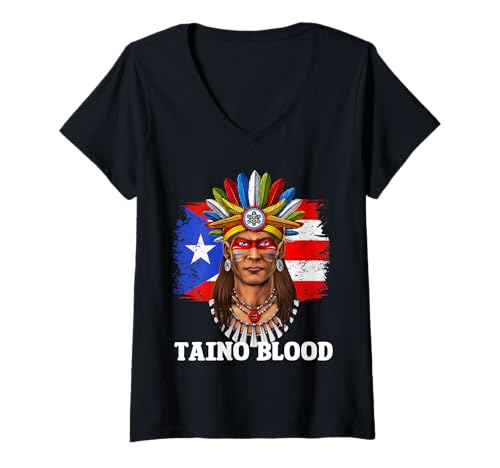 Damen Puerto Rico Boricua Krieger Puertorikanische Flagge T-Shirt mit V-Ausschnitt von Boricua Puerto Rico Taino