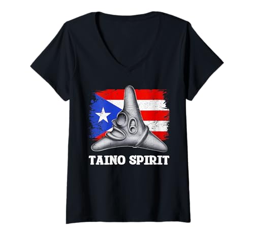 Damen Puerto Rico Puertorikanische Flagge Puerto Ricanischer Stolz T-Shirt mit V-Ausschnitt von Boricua Puerto Rico Taino