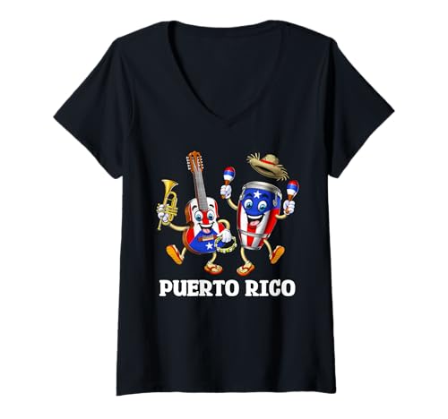 Damen Puerto Rico Puertorikanische Flagge Puerto Ricanischer Stolz T-Shirt mit V-Ausschnitt von Boricua Puerto Rico Taino