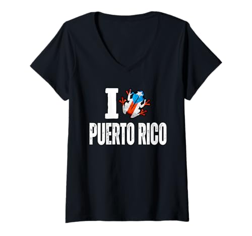Damen I Heart Puerto Rico Frosch Coqui Boricua Puertorican Flagge 2025 T-Shirt mit V-Ausschnitt Damen I Heart Puerto Rico Frosch Coqui Boricua Puertorican Flagge 2025 T-Shirt mit V-Ausschnitt von Boricua made in Puerto Rico