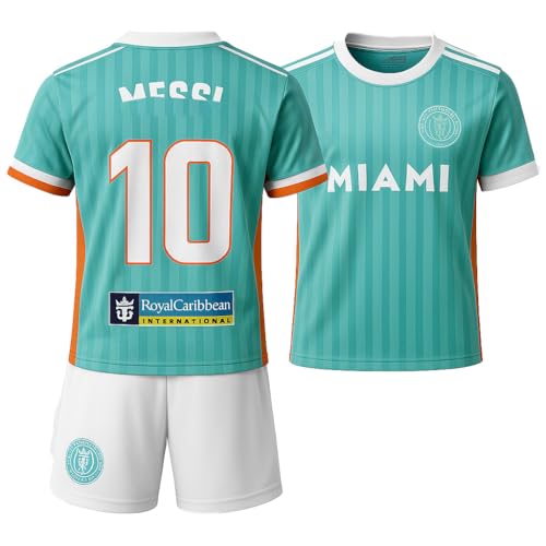 Boriverae Miami Design Trikot Kinder Set – Türkis Heimlook 2024/2025 – Trikot für Kinder mit Shorts – Jugendgrößen – Sport Outfit – Fußball Fans 128 von Boriverae