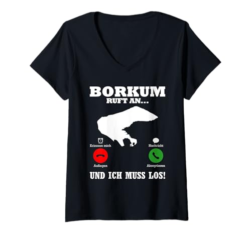 Damen Borkumer Insel BORKUM Ruft Lustiges Nordsee Urlaub T-Shirt mit V-Ausschnitt von Borkum Geschenk Nordsee Shirt Borkumer Insel