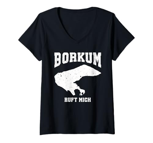 Damen Borkumer Insel BORKUM Ruft Mich Lustiges Borkum Urlaub T-Shirt mit V-Ausschnitt von Borkum Geschenk Nordsee Shirt Borkumer Insel