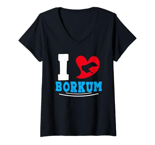 Damen Borkumer Insel I Love BORKUM Lustiges Nordsee Urlaub T-Shirt mit V-Ausschnitt von Borkum Geschenk Nordsee Shirt Borkumer Insel
