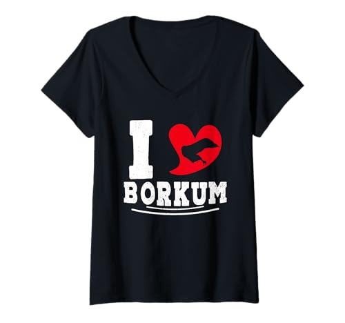 Damen Borkumer Insel I Love BORKUM Lustiges Nordsee Urlaub T-Shirt mit V-Ausschnitt von Borkum Geschenk Nordsee Shirt Borkumer Insel