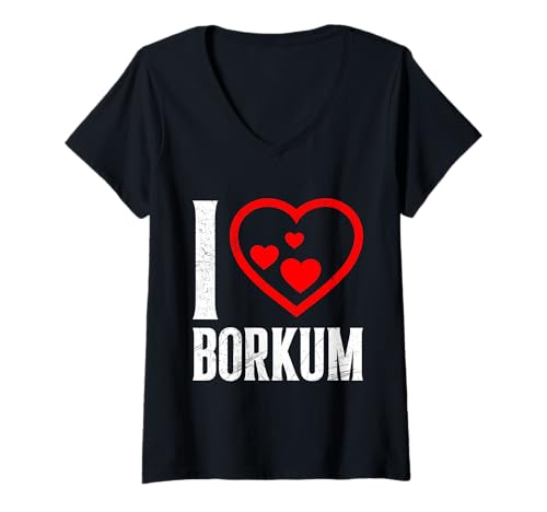 Damen Borkumer Insel ICH Liebe BORKUM Lustiges Nordsee Urlaub T-Shirt mit V-Ausschnitt von Borkum Geschenk Nordsee Shirt Borkumer Insel