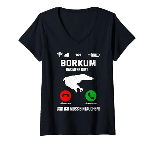 Damen Nordsee BORKUM DAS Meer Ruft ICH MUSS EINTAUCHEN Borkumer T-Shirt mit V-Ausschnitt von Borkum Geschenk Nordsee Shirt Borkumer Insel