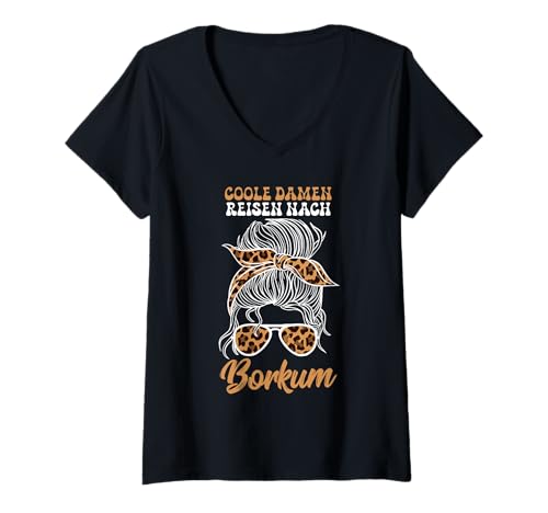 Damen Nordsee Coole Damen Reisen NACH BORKUM Lustig Borkumer Insel T-Shirt mit V-Ausschnitt von Borkum Geschenk Nordsee Shirt Borkumer Insel