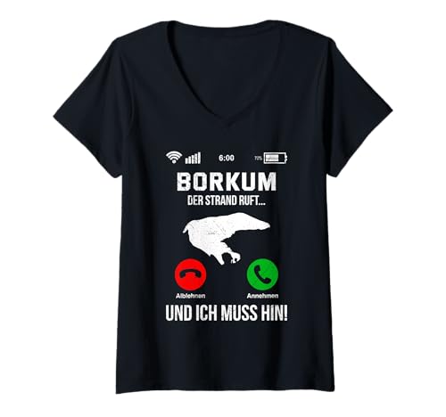 Damen Nordsee Urlaub BORKUM DER Strand Ruft MUSS HIN Borkumer T-Shirt mit V-Ausschnitt von Borkum Geschenk Nordsee Shirt Borkumer Insel