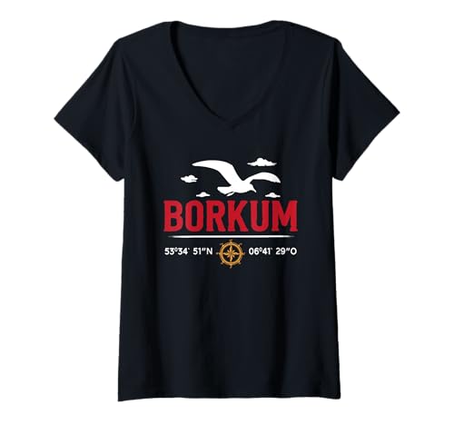 Damen Nordsee Urlaub BORKUM Insel Borkumer Lustiges Nordsee T-Shirt mit V-Ausschnitt von Borkum Geschenk Nordsee Shirt Borkumer Insel