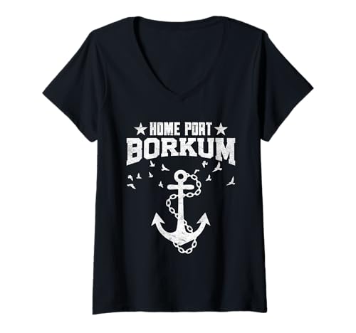 Damen Nordsee Urlaub Heimathafen BORKUM Lustig Borkumer Insel T-Shirt mit V-Ausschnitt von Borkum Geschenk Nordsee Shirt Borkumer Insel
