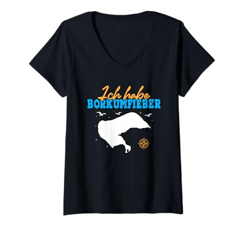 Damen Nordsee Urlaub ICH Habe BORKUM Fieber Lustiges Borkum Insel T-Shirt mit V-Ausschnitt von Borkum Geschenk Nordsee Shirt Borkumer Insel