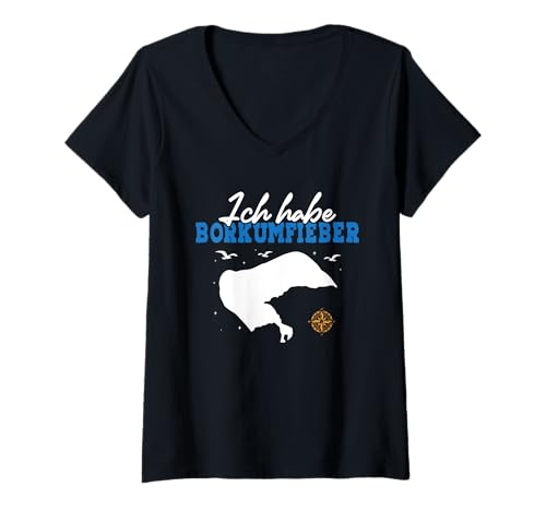 Damen Nordsee Urlaub ICH Habe BORKUM Fieber Lustiges Borkum Insel T-Shirt mit V-Ausschnitt von Borkum Geschenk Nordsee Shirt Borkumer Insel