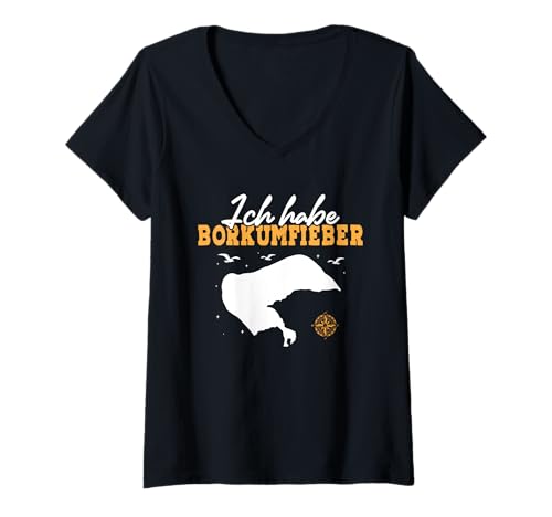Damen Nordsee Urlaub ICH Habe BORKUM Fieber Lustiges Borkum Insel T-Shirt mit V-Ausschnitt von Borkum Geschenk Nordsee Shirt Borkumer Insel