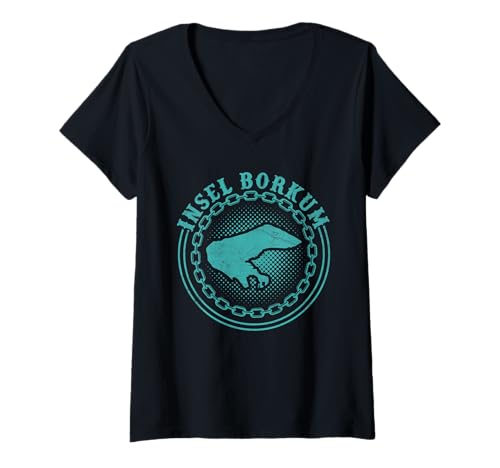 Damen Nordsee Urlaub Insel BORKUM Lustiges Borkumer T-Shirt mit V-Ausschnitt von Borkum Geschenk Nordsee Shirt Borkumer Insel