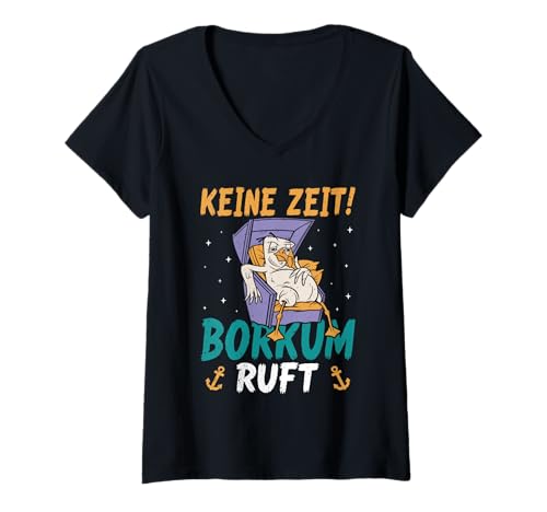 Damen Nordsee Urlaub Keine Zeit BORKUM Ruft Lustiges Borkum Insel T-Shirt mit V-Ausschnitt von Borkum Geschenk Nordsee Shirt Borkumer Insel