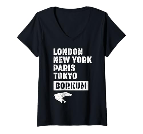 Damen Nordsee Urlaub London New York Paris BORKUM Insel T-Shirt mit V-Ausschnitt von Borkum Geschenk Nordsee Shirt Borkumer Insel