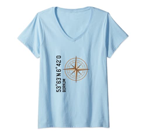Damen Borkum Koordinaten Design Kompass für einen Urlauber, Borkum T-Shirt mit V-Ausschnitt Damen Borkum Koordinaten Design Kompass für einen Urlauber, Borkum T-Shirt mit V-Ausschnitt von Borkum Insel Souvenirs Design
