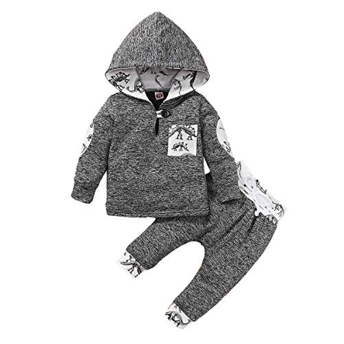 Baby Boys Camouflage Hoodie Trainingsanzug Set Kapuze Sweatshirt Top Hose mit Taschenkleidung Outfit (Grau, 12-18 Monate) von Borlai