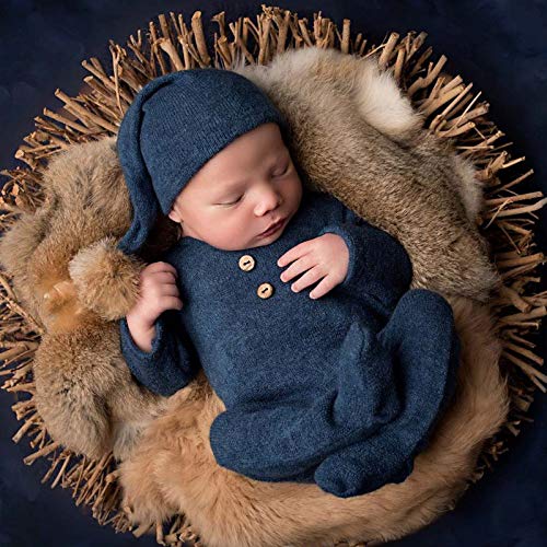 Borlai Baby Fotografie Requisiten Wickelhut Set Neugeborene Foto Kostüm Hut + Wickel Outfits für Jungen Mädchen (Blau) von Borlai
