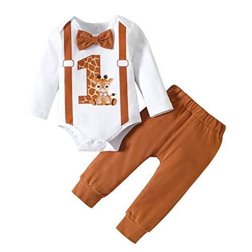 Borlai Baby Junge 1. Geburtstag Outfits Fliege Strampler Hosenträger Hosen Gentleman Kleidung Set von Borlai