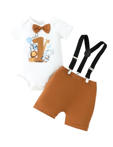 Borlai Baby Junge 1. Geburtstag Outfits Fliege Strampler Hosenträger Hosen Gentleman Kleidung Set von Borlai