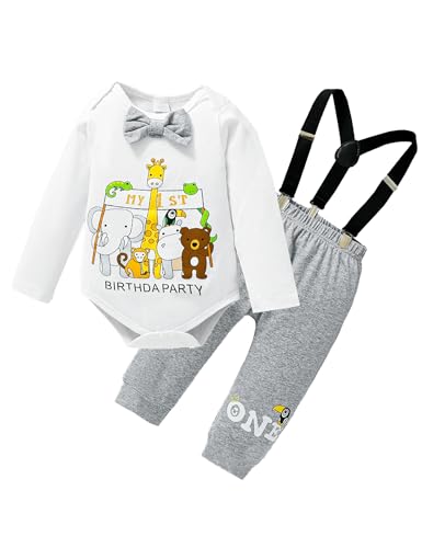 Borlai Baby Junge 1. Geburtstag Outfits Fliege Strampler Hosenträger Hosen Gentleman Kleidung Set von Borlai