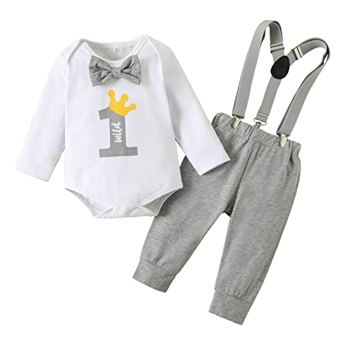 Borlai Baby Junge 1. Geburtstag Outfits Fliege Strampler Hosenträger Hosen Gentleman Kleidung Set von Borlai