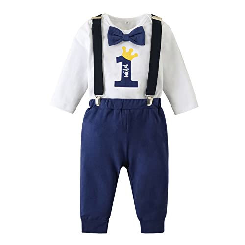 Borlai Baby Junge 1. Geburtstag Outfits Fliege Strampler Hosenträger Hosen Gentleman Kleidung Set von Borlai