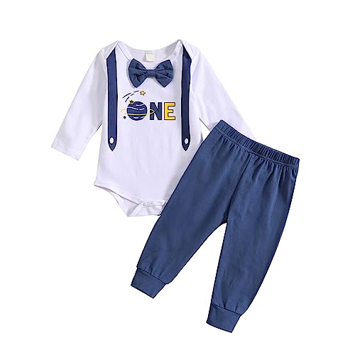 Borlai Baby Junge 1. Geburtstag Outfits Fliege Strampler Hosenträger Hosen Gentleman Kleidung Set von Borlai