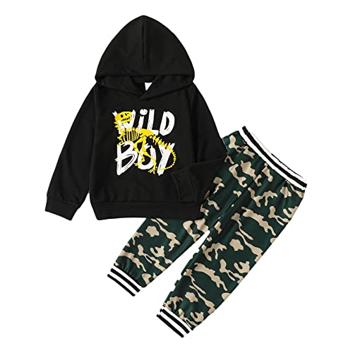 Borlai Kinder Baby Junge Kapuzenkleidung Set Dinosaurier Brief Sweatshirt Pullover Camouflage Hose Trainingsanzug Set von Borlai