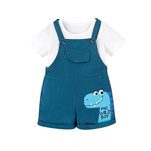 Borlai Baby Jungen Bekleidung Set Sommer Kurzarm T-Shirt Tops und Dinosaurier Shorts Overalls 2 Stück Outfit Set für Kinder 1-6 Jahre von Borlai